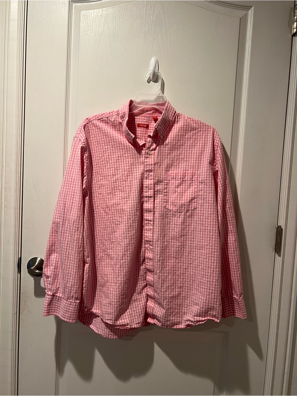 Izod Men's Pink Gingham Button-Down Shirt